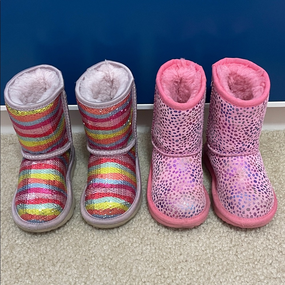 UGG boots size 10, pink spotted and lilac sequin (both pairs together)